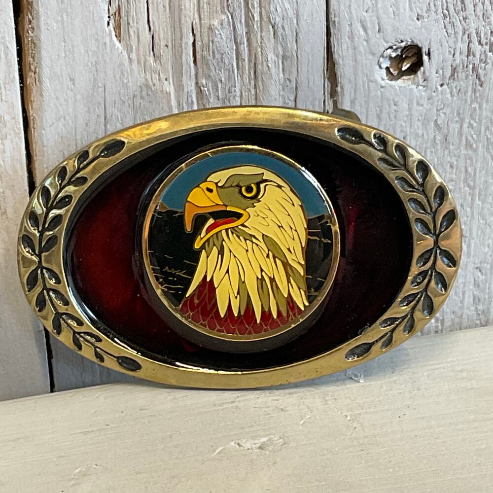 Vintage‎ Heritage Buckles Bald Eagle Head Belt Buckle Brass Patriotic USA